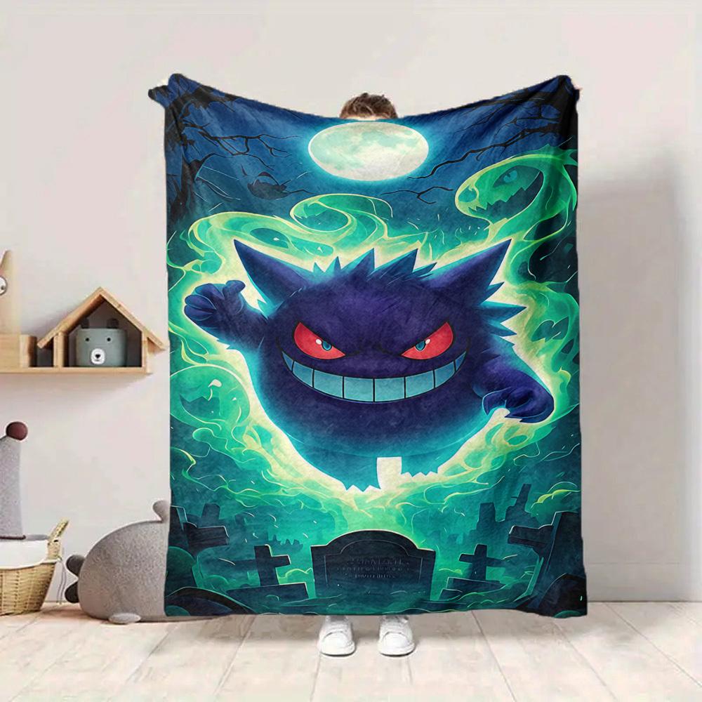 1pc Ghostly Pokémon Blanket Lightweight Flannel Blanket Throw Blanket For Sofa, Bed, Travel, Camping, Livingroom, Office, Couch