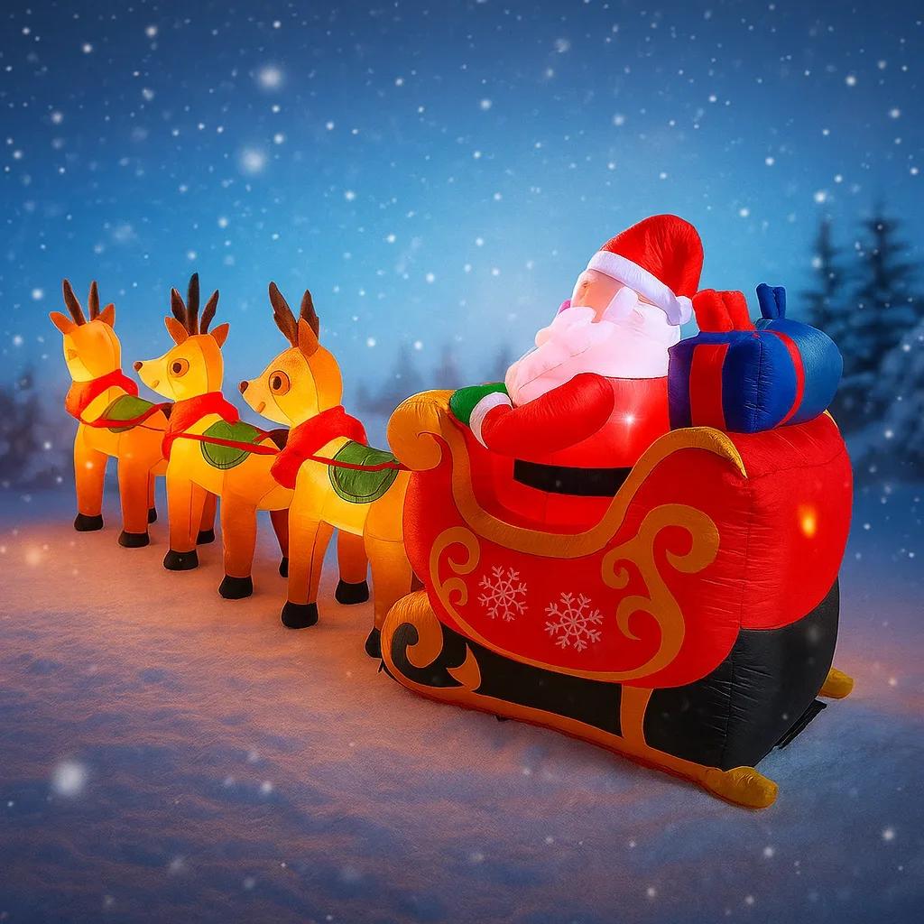 10.17FT Christmas Inflatable Toys Santa Claus Sleigh Reindeer Supplies Home Ornament Festive Gift LED Lit Xmas Yard Decoration