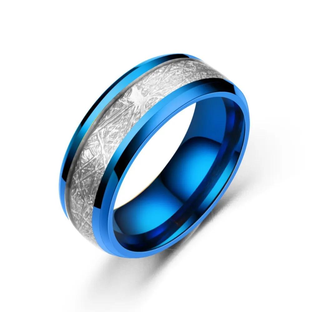 Men's 8MM Meteorite Stone Pattern Inlaid Silver Stainless Steel Ring - Engagement Wedding Band for Cocktail Party High