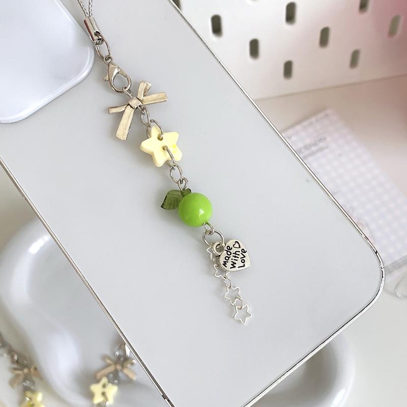 Y2K Sweet Bowknot Fruit Star Beaded Phone Chain Aesthetic Phone Lanyard Girly Cute Ins Style Keychain Pendant For Girls Gift