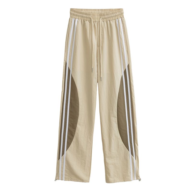 

Dopamine Early Autumn Stripes Quick-Dry Pants Women s Thin Patchwork Contrast Color Sports Casual Pants Loose Slim Looking Loose Pants Apricot M