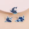 Cartoon Sparkling Underwater Marine Creatures Enamel Pins Glitter Dolphins Manta Ray Seahorse Sharks Whale Brooch Jewelry Badges
