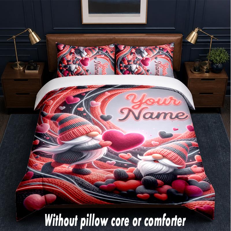 Set Biancheria da Letto a Tema Gnomo con Testo o Nome Personalizzato, 3 Pezzi, 1 Lenzuolo Sotto con Angoli & 2 Federe, Biancheria da Letto Personalizzata per la Casa