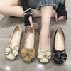 Bow Shallow Mouth Doudou Shoes Women's 2025 New Spring and Autumn Season One Pedal Soft Sole Soft Leather with Skirt Single Shoes Ladyshoes