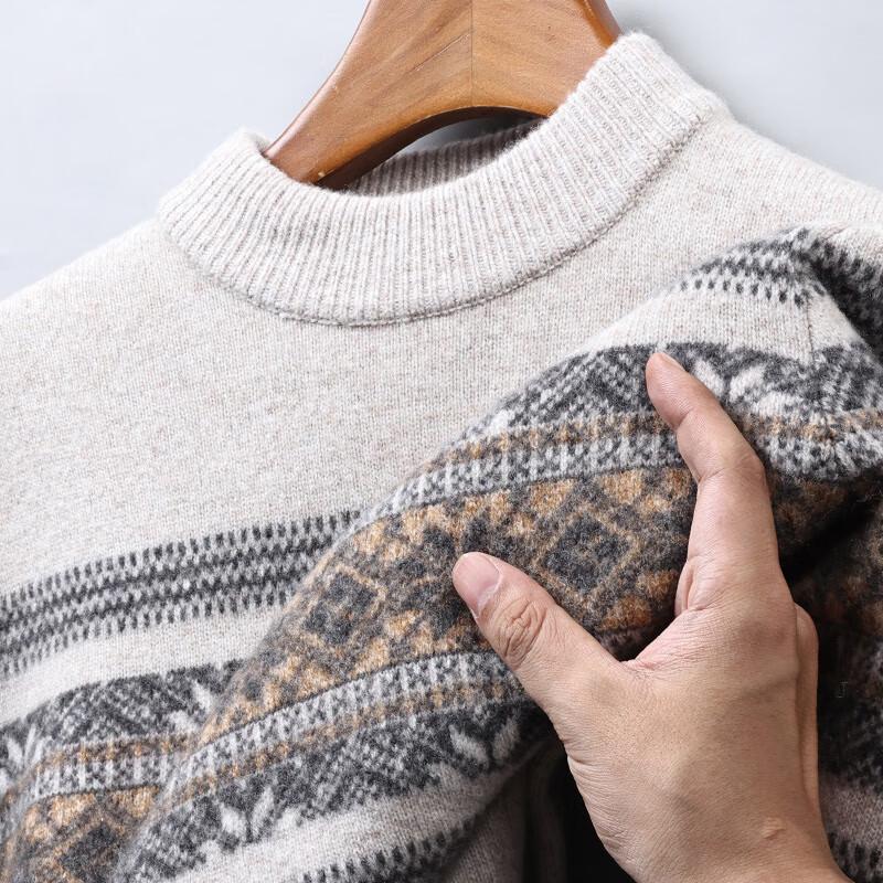 Hengyuanxiang Men's 100% Wool Round Neck Sweater