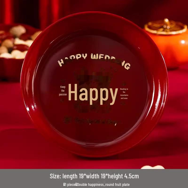 Red Festive Wedding Candy & Dried Fruit Plate for Engagement or Living Room