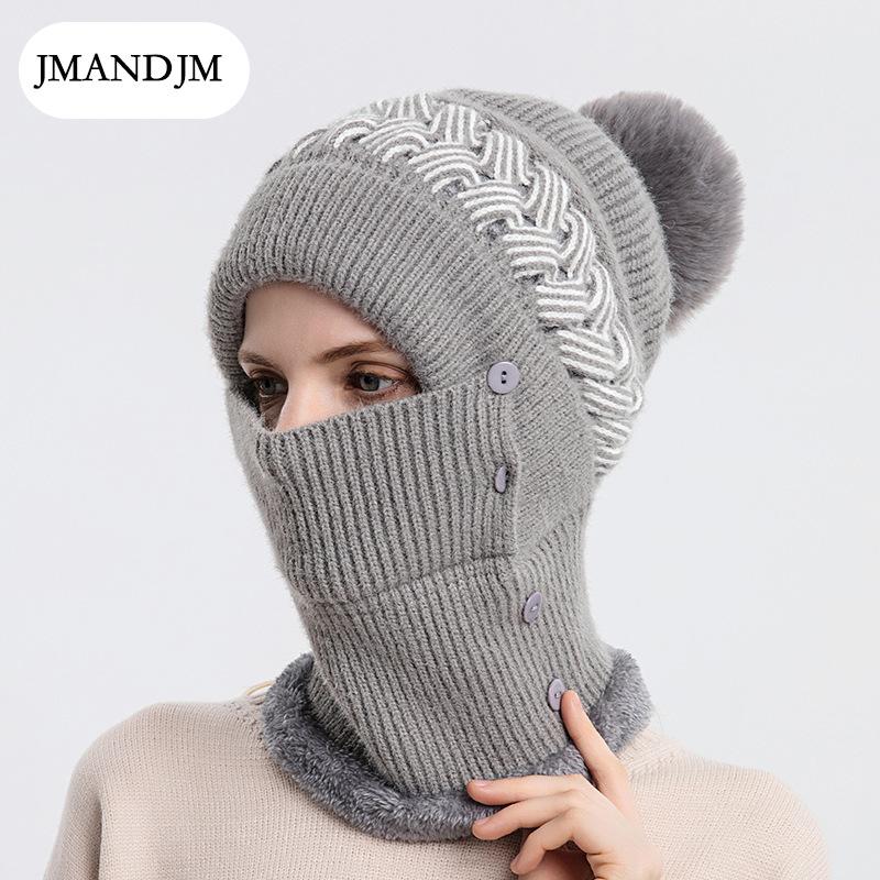 Czapka i szalik zintegrowane damska jesienno-zimowa czapka dziergana pluszowy ciepły szalik zimowa damska czapka wełniana