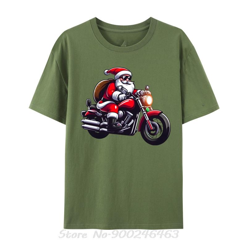 Lustiger Weihnachtsmann auf Motorrad Biker Weihnachten T-Shirts Oberteile Tops Für Unisex Neues Baumwoll Street T-Shirt Unisex Tshirt Kleidung