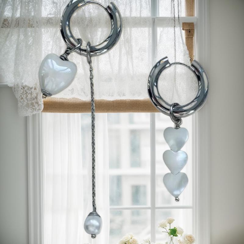 Retro Trendy Geometric Stereo Heart-Shaped Earrings For Women Asymmetrical Imitation Pearl Earrings Punk Jewelry
