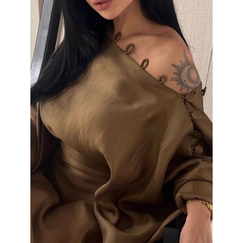 European and American Middle East Button Retro Robe Dress Formal Dress