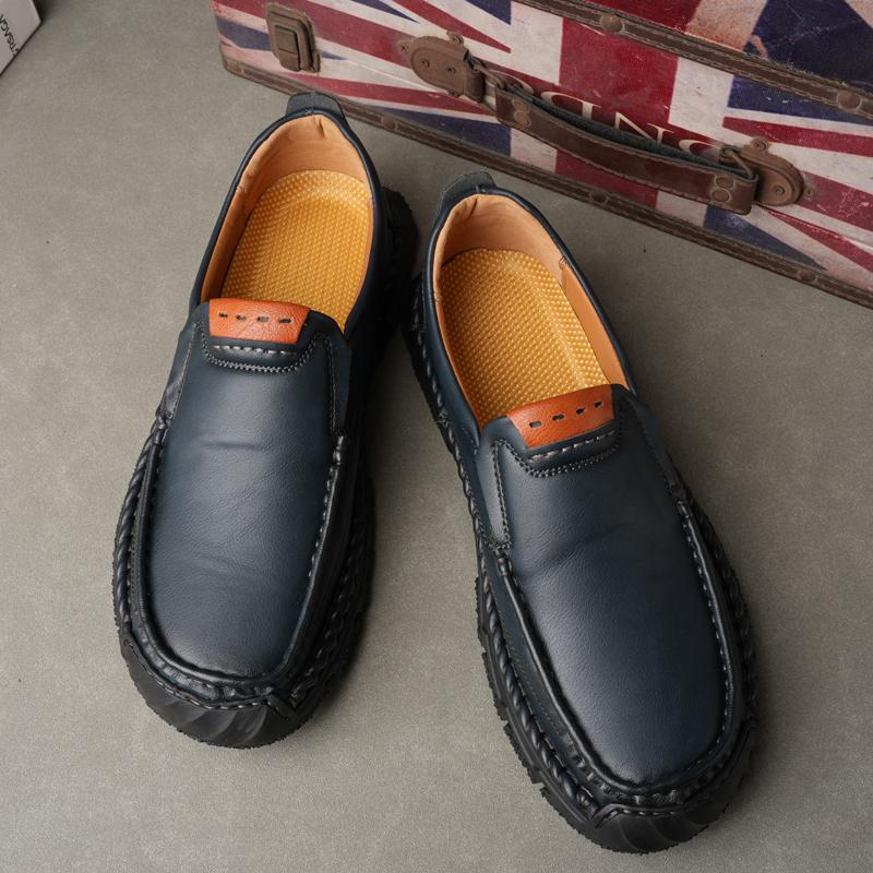 Men's Large Size Pure Handmade Sewing Casual Rubber Leather Shoes Soft Soles Wedding Shoes 38-48