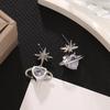 Elegant Eight-Pointed Star Zirconia Heart Stud Earrings: Luxury Geometric Dangle for Women - Japanese Korean Fashion.