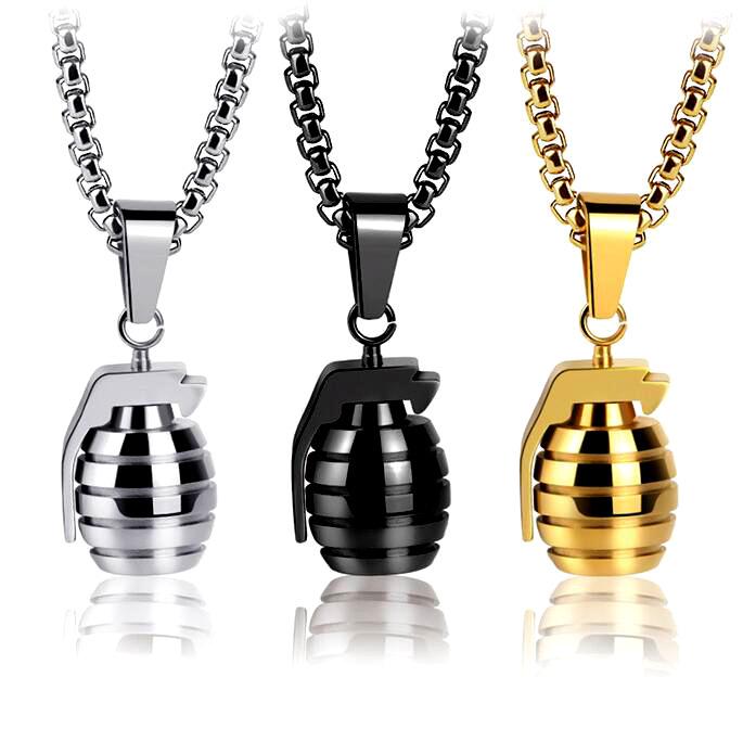 Bold Hand Grenade Pendant Titanium Steel Necklace