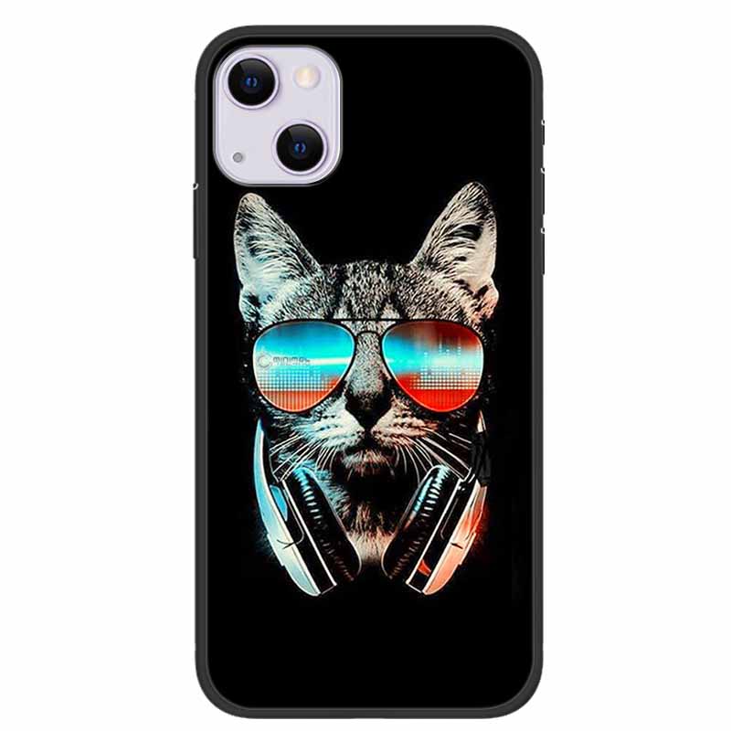 For iPhone 14/14 Plus Case Black Silicone Soft TPU Luxury Flower Animal Back Cover For iPhone 14/14 Plus New Shells for iPhone14