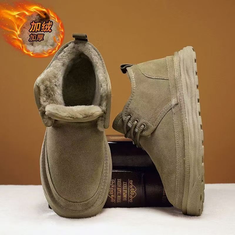 Snow Boots 2026 Winter Waterproof and Anti Slip Thick Soled Bread Cotton Boots Men's Shoes with Plush Warm Cotton Shoes