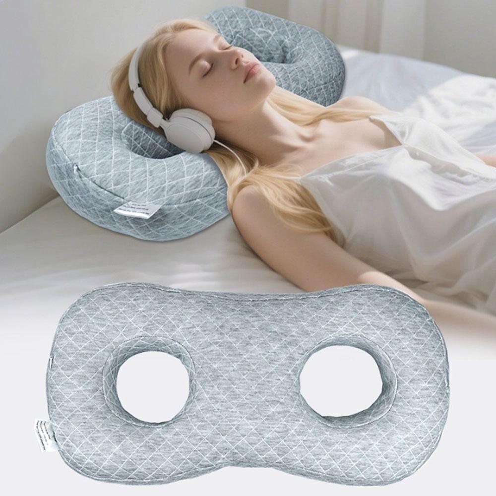 Two Ear Holes Ear Piercing Pillow Ergonomic Cotton Filling Curved Side Sleeping Pillow Breathable Comfortable Earring Pillow