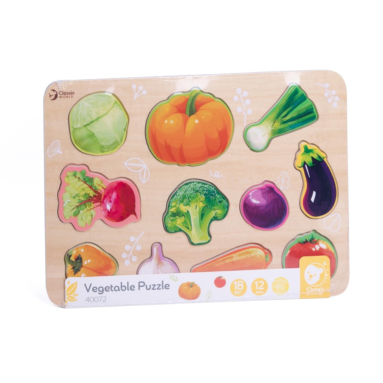 

Classic World Vegetable Puzzle, Wooden Toy, Vegetable Shape Matching Puzzle, Wooden Educational Toy, Gift for 18-Month-Olds, 2-Year-Olds,
