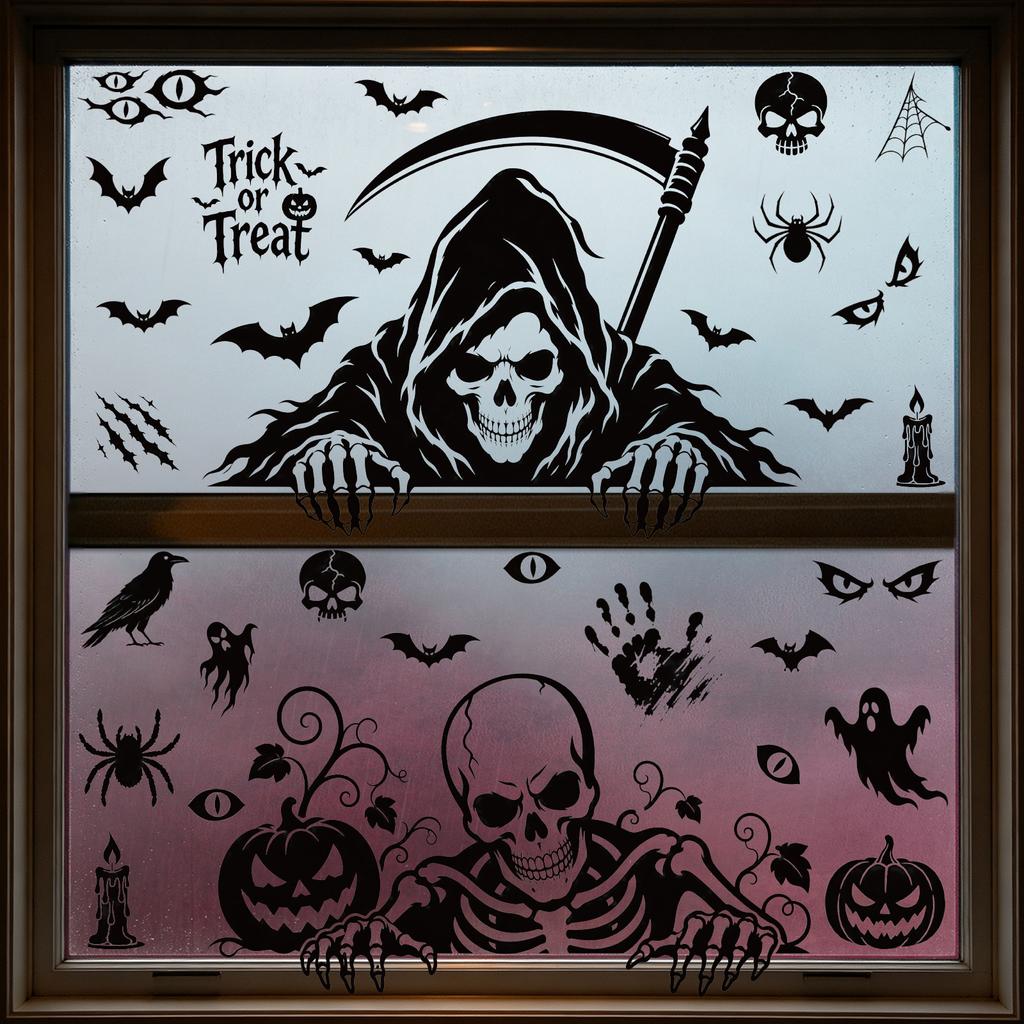 Halloween sticker black horror atmosphere death glass sticker mall window scene arrangement bat static sticker