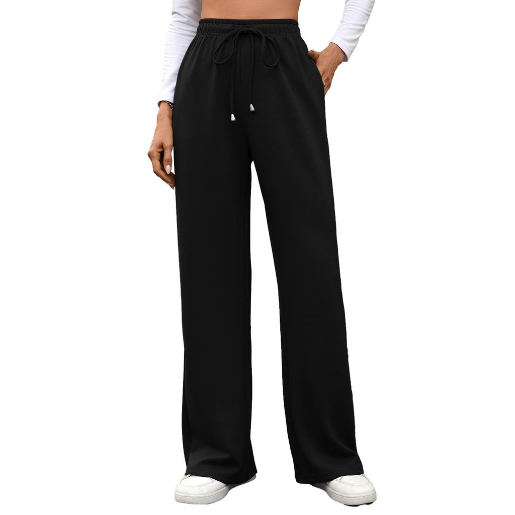 Women's Drawstring Elastic Waist Loose Wide Leg Pants Solid Color Urban Commute Trousers Soft Rayon Casual Sweatpants