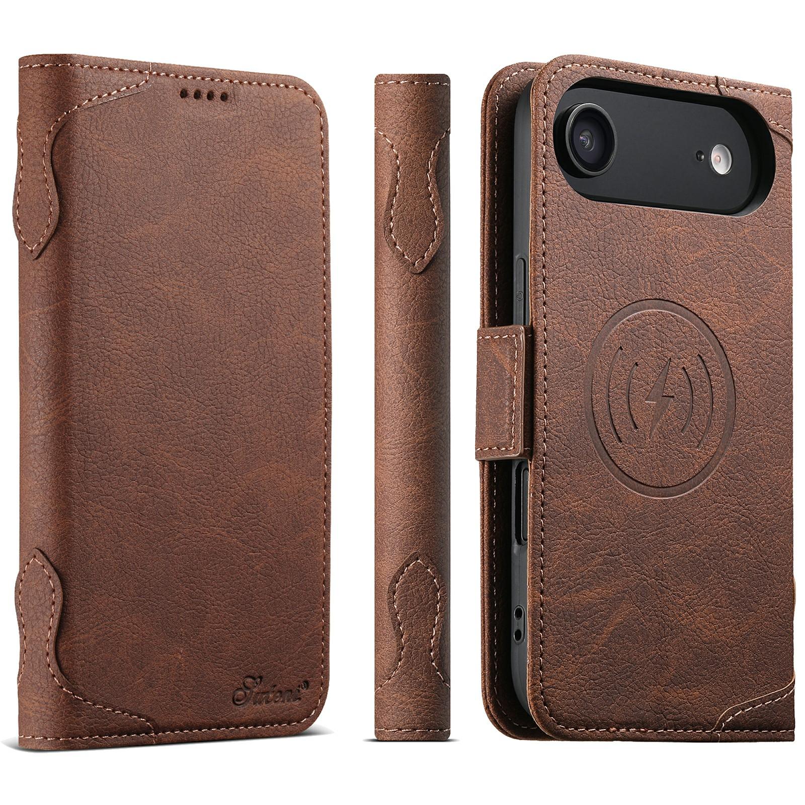 SUTENI J07 For iPhone Air Case Compatible with MagSafe Litchi Texture Leather Wallet Phone Cover B