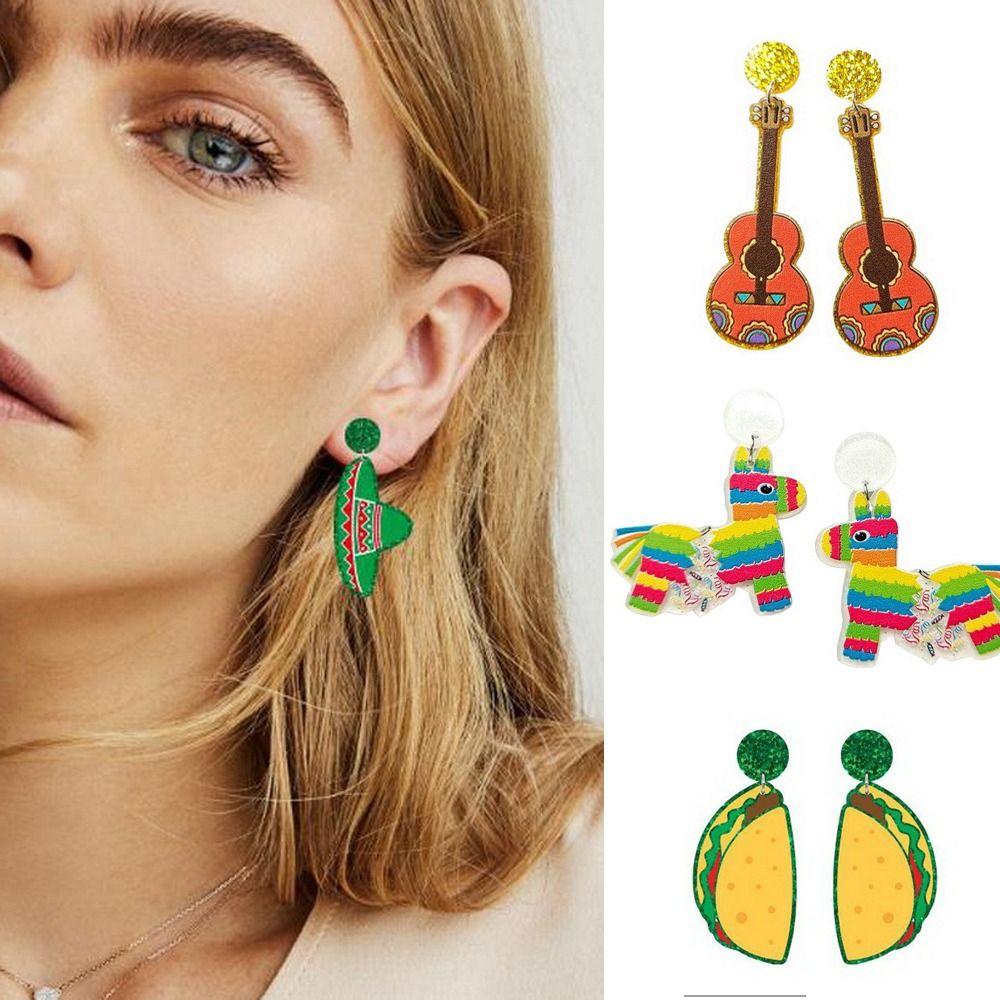 

Racket Hat Mexican Acrylic Earring Guitar Charms Jewelry Gift Drop Earrings Party I