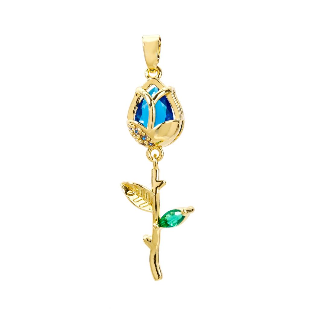 2 PCs Rose Brass 8K Gold Plated Tulip Flower Micro Pave Clear Cubic Zirconia Pendants Exquisite Jewelry Findings 3.8cm x 1.2cm