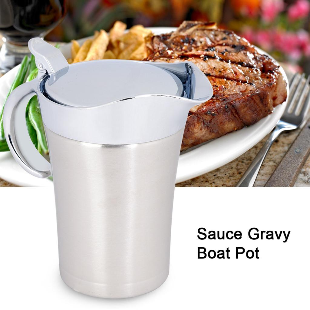 304 Stainless Steel Thermal Insulated Double Wall Sauce Gravy Boat Pot Serving Jug(S,450ml)