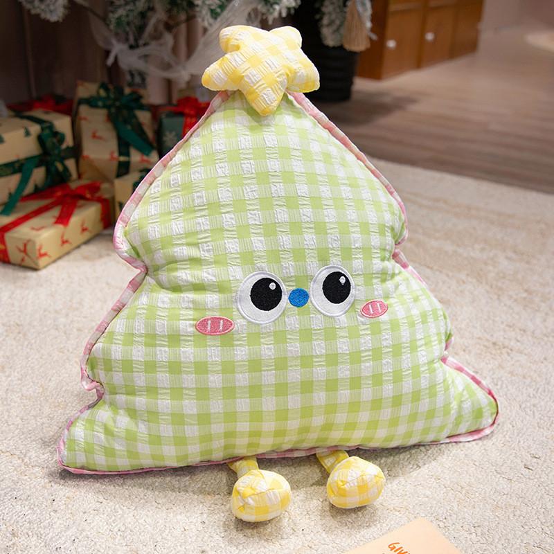 

Christmas Tree Shape Decorative Cushion With Embroidered Grid Pattern For Sofa And Bed Decor
