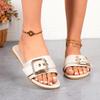 Fashion New Women Slides Personality Buckle Open Toe Wear-resistant Office White Flat Slippers Summer Sandy Beach Sandals Women Shoes
