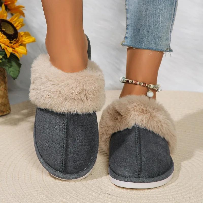 

Модные женские плюшевые теплые домашние тапочки на плоской подошве, мягкие удобные зимние хлопковые туфли, домашние плюшевые тапочки 41 серый