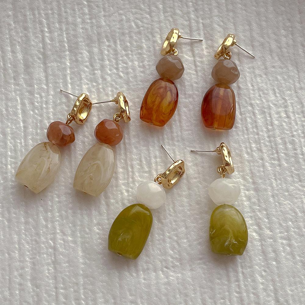 14K Real Gold Plated Copper Irregular Mixed Resin Dangle Earrings For Women Fashion Hanging Jewelry