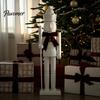 Christmas Holiday Tabletop Decorations Nutcracker Ornaments, Wooden Neutral Figures with Velvet Bow, DIY Decorative Soldier Statues Ornament