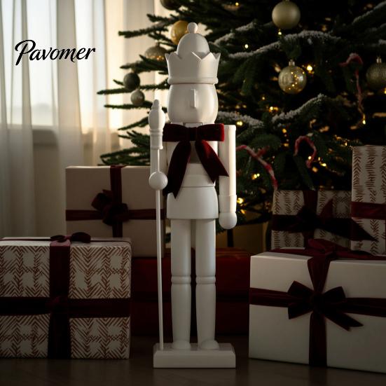 Christmas Holiday Tabletop Decorations Nutcracker Ornaments, Wooden Neutral Figures with Velvet Bow, DIY Decorative Soldier Statues Ornament
