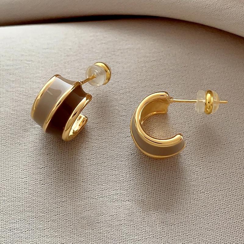 Vintage Wine Red Contrasting Half Circle Enamel Earrings For Womens Elegant Temperament Jewelry Christmas Accessorise