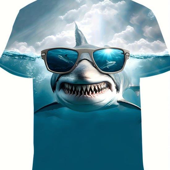 Lustiges KI-Hai-Muster T-Shirt für Männer Meeresbewohner 3D-gedruckte T-Shirts Tralalero Tralala Kurzarm Rundhals Oberteile T-Shirts