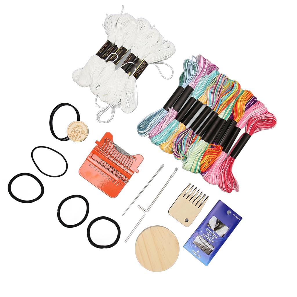 Mini Loom Machine 14 Hooks 18 Colors Threads Easy Operation Portable Mini Darning Loom for Handicraft DIY Repair