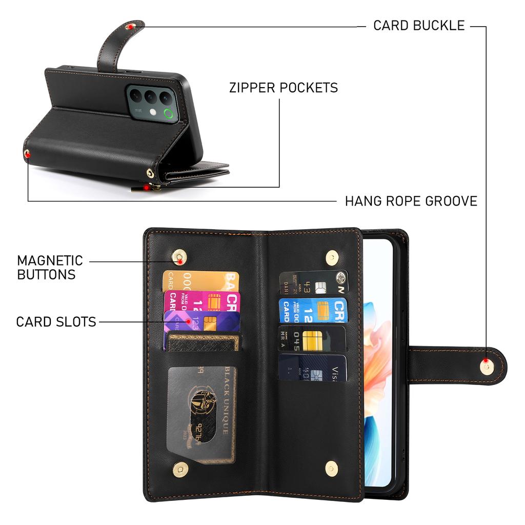 For Realme C85 Pro 4G Leather Case Zipper Pocket Wallet Phone Cover with Straps