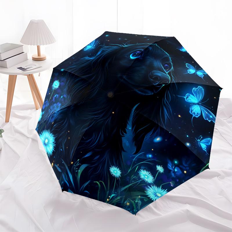 1 PC Automatic Folding Umbrella - Magical Night Dog Pattern, Portable & Foldable Design with 8 Ribs, Christmas Birthday Gifts