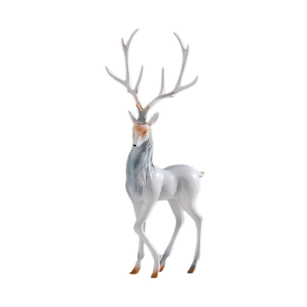 Elk Figurine Modern Resin Collectible Art Crafts Deer Statue Desktop Ornament for Bookshelf Fireplace Living Room Office Shelf