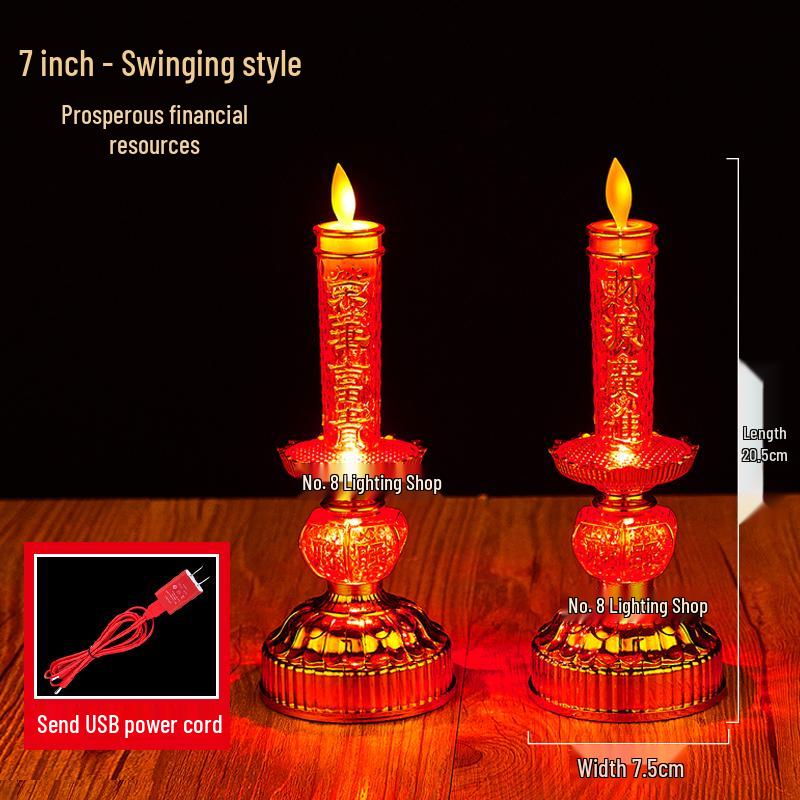 Fladdrande Låga Elektrisk Ljuspar: Stickkontakt Ljusstake för Hemmet, Altaret eller Rikedomens Gud Lampa