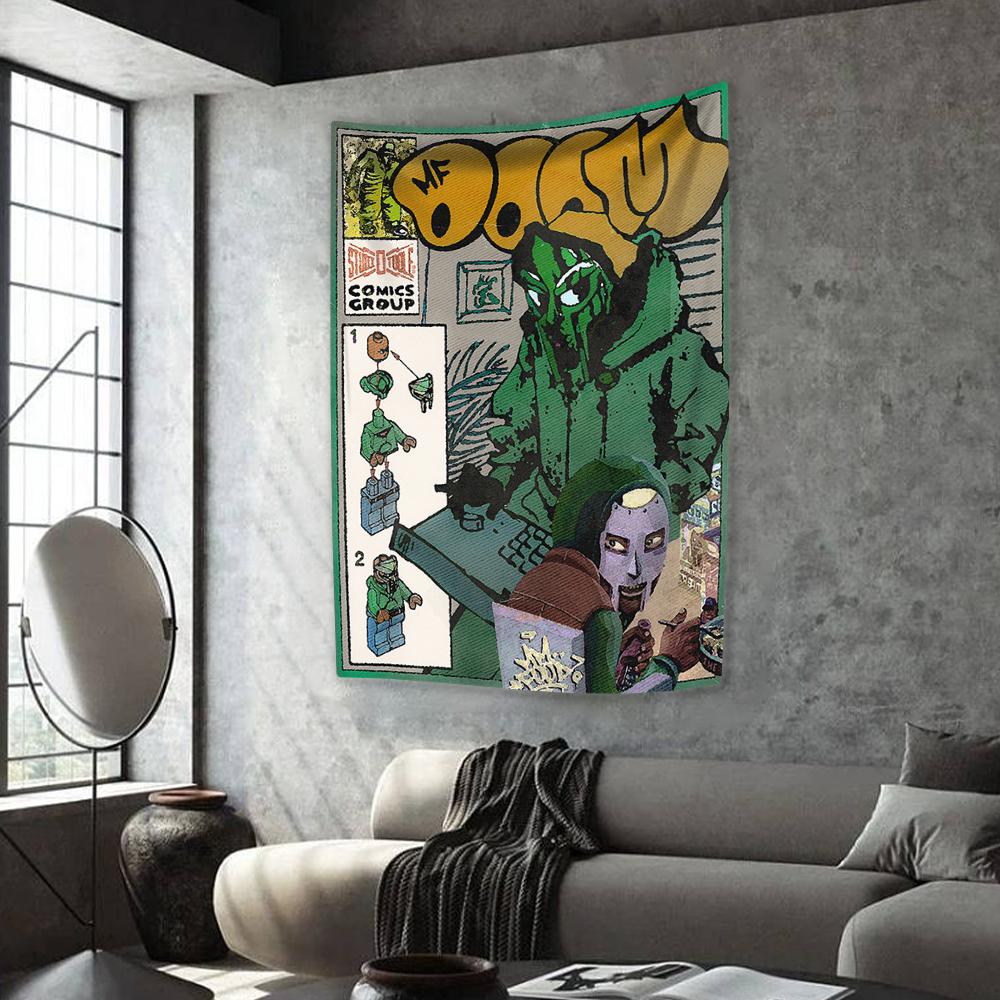 Arazzo Cantante Hip Hop Americano Mf Dooms Stampato Decorazione Casa Estetica Appendino da Parete Soggiorno Dormitorio Sfondo Festa