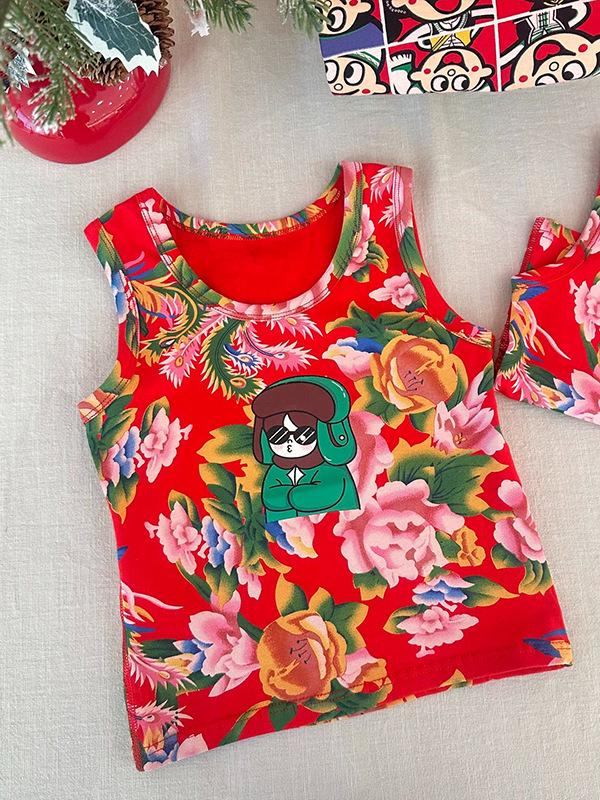 An Meiya Red Vest - Children's Chinese New Year Cotton Homewear