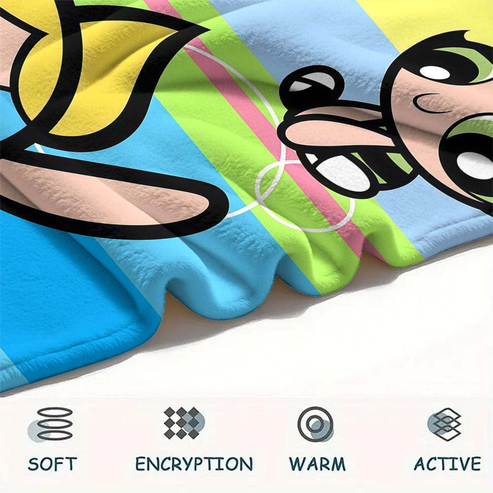 Powerpuff Girls Art pattern Flannel Blanket, High quality Comfortable for All Seasons, Home Decor, Warmth and Comfort, Perfect for Gifts.