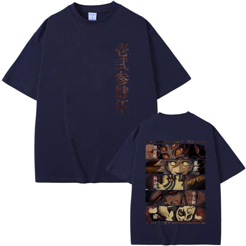 Anime Demon Slayer Kokushibo Douma Akaza Hantengu Gyokko Graphic T-shirt Men's Women Cartoon Oversized Tshirts Male Vintage Tees