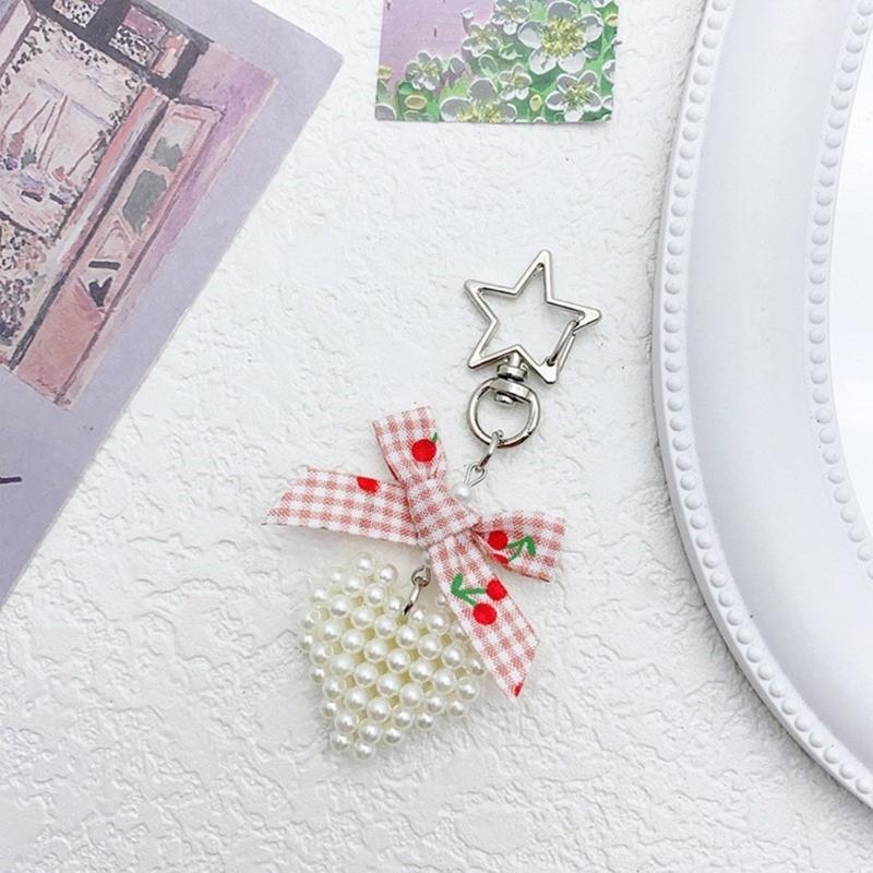 Sophisticated Pearls Beaded Keychain Charm With Heart Pendant Craft Supplies for Bag and Wallet Phone Ornaments