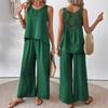 Set da donna casual alla moda, tinta unita, schiena con intaglio floreale, elegante, due pezzi