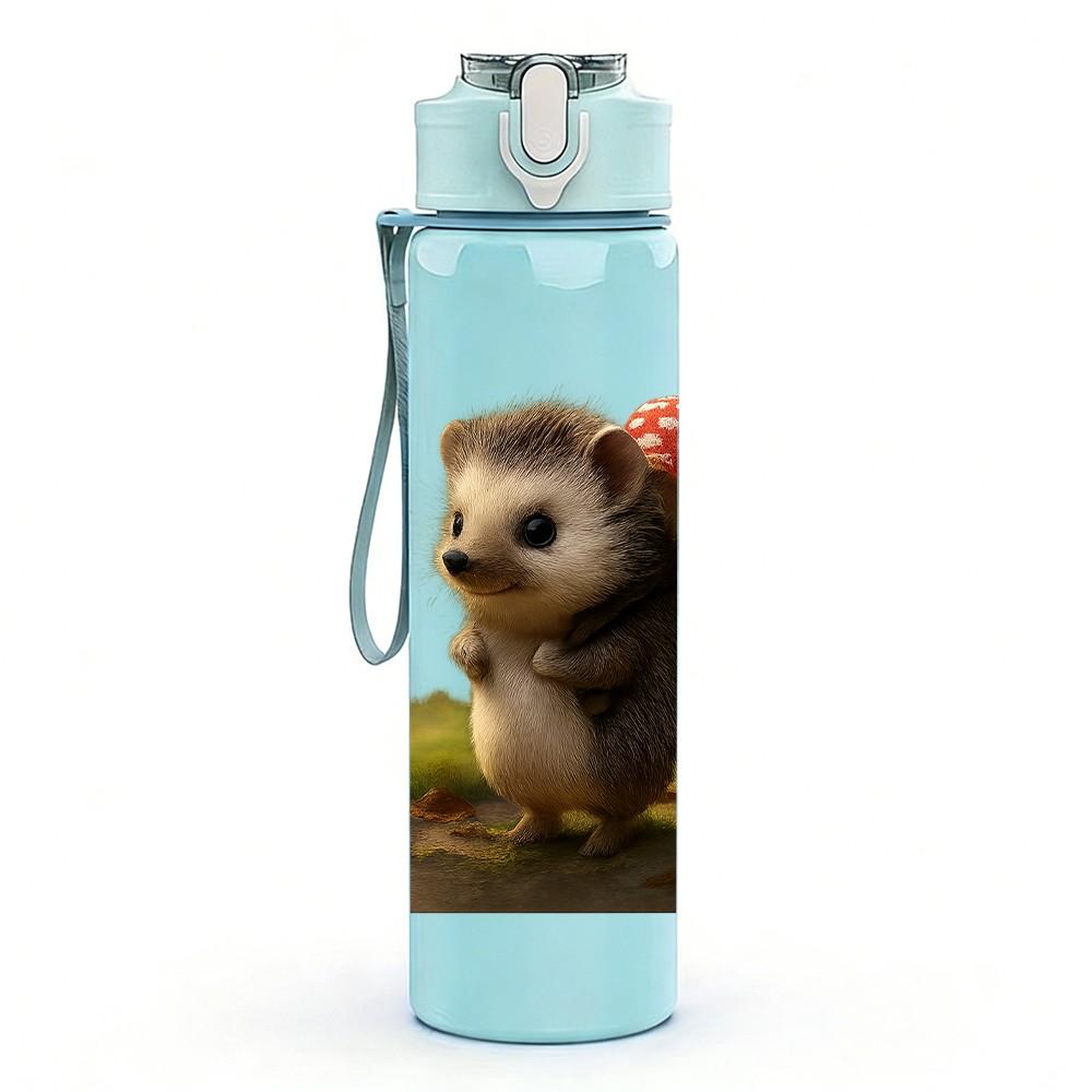 1PC Hedgehog Grass Field Animal Print 750ml Color Plastic Sports Water Bottle Leakproof Flip Straw Lid Suitable for Sports Office Home Use