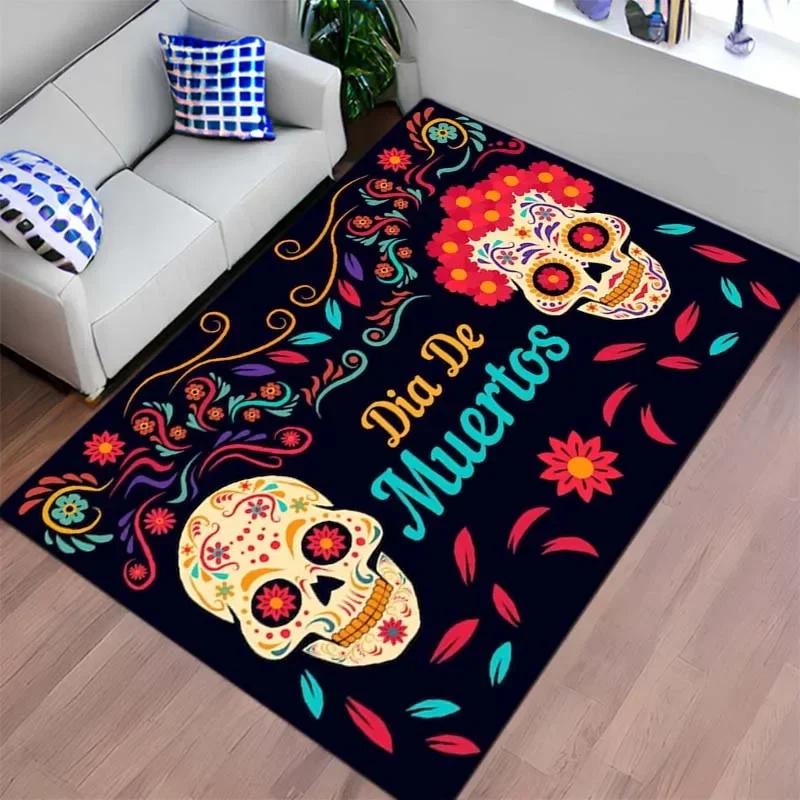 Mexican Day of The Dead Carpet for Living Room Decor Table Skull Sacrifice Rugs Bedroom Bedside Floor Mat Halloween Decoration