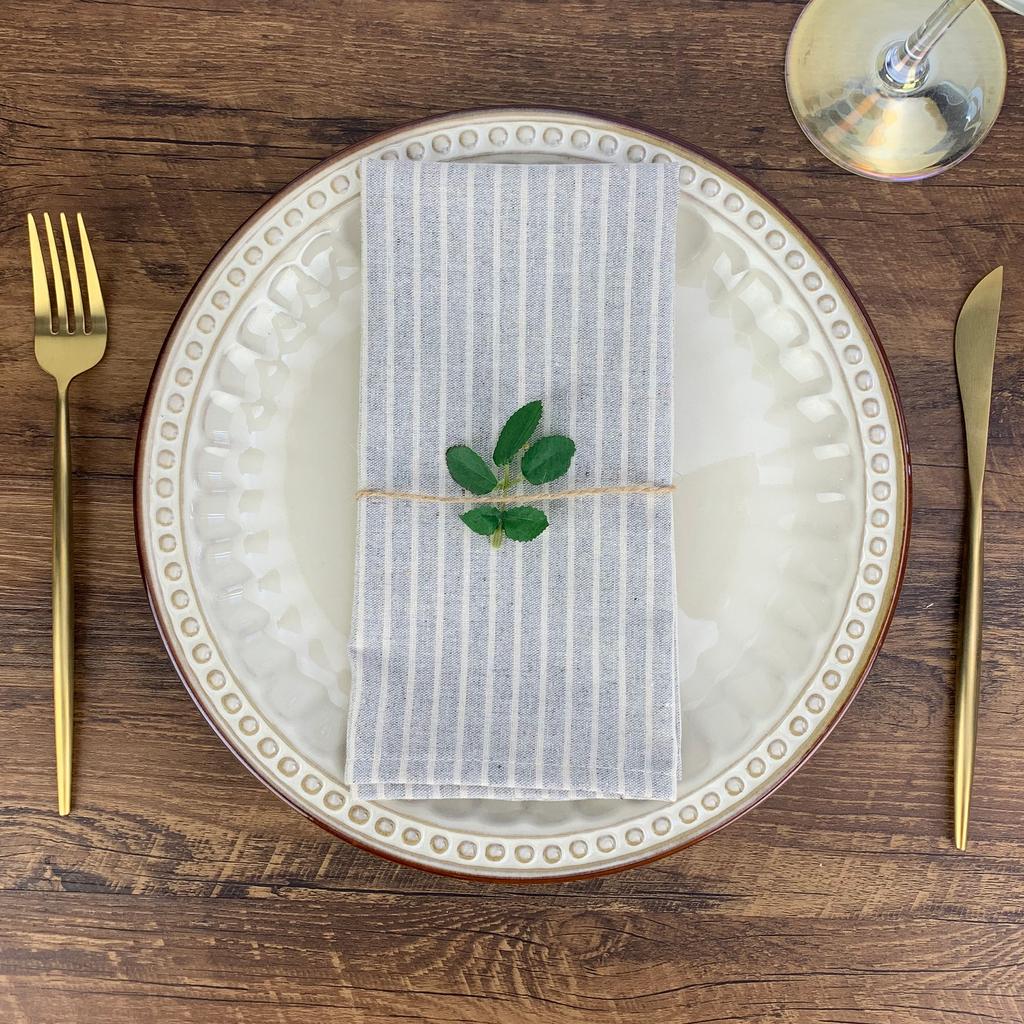 Plain Striped Linen Cotton Blended Dinner Cloth Napkins Reusable Tea Towels 1pc  (40 X 30 Cm) for Events & Home Washable