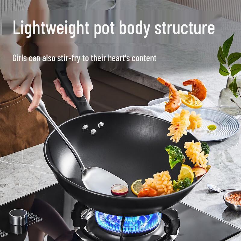 Chuidahuang Non-Coated Wrought Iron Wok with Lid
